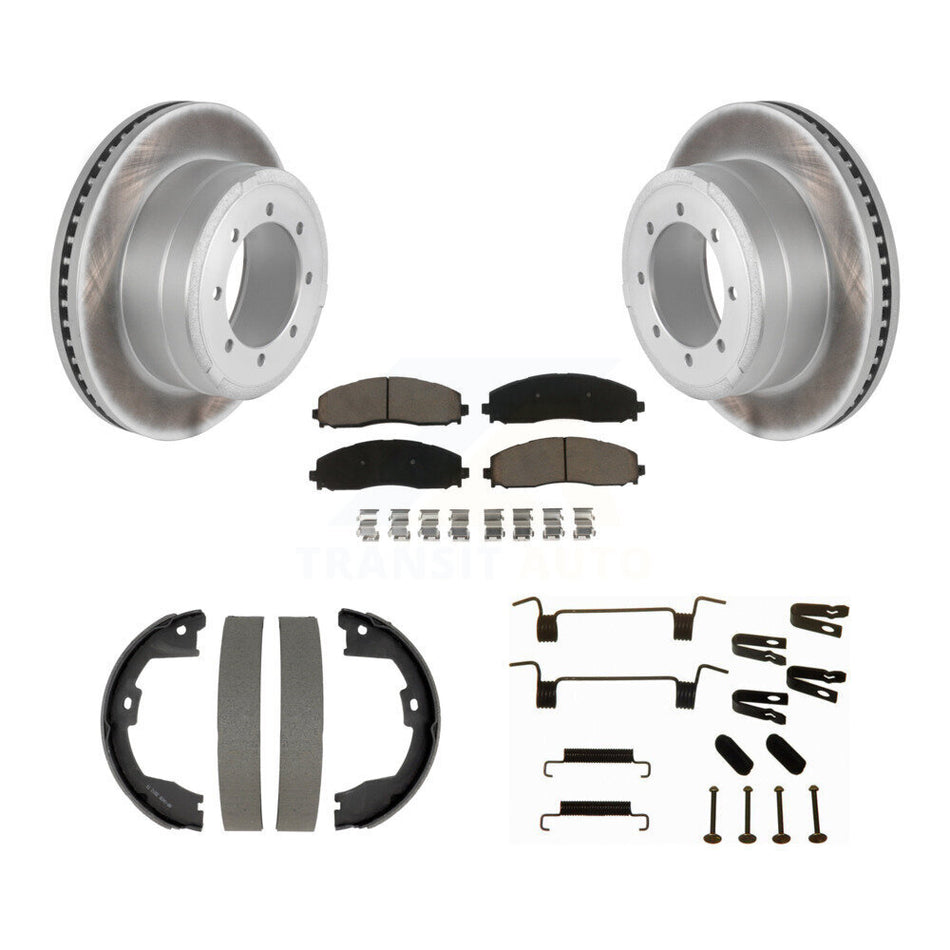 Rear Disc Coated Rotors Ceramic Pads Parking Shoes Hardware Kit For Ford F-450 Super Duty KGC-103724