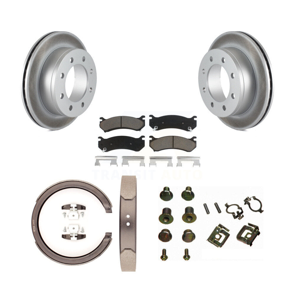 Rear Disc Coated Rotors Ceramic Pads Parking Brake Shoes Hardware Kit For GMC Sierra 2500 KGC-103737