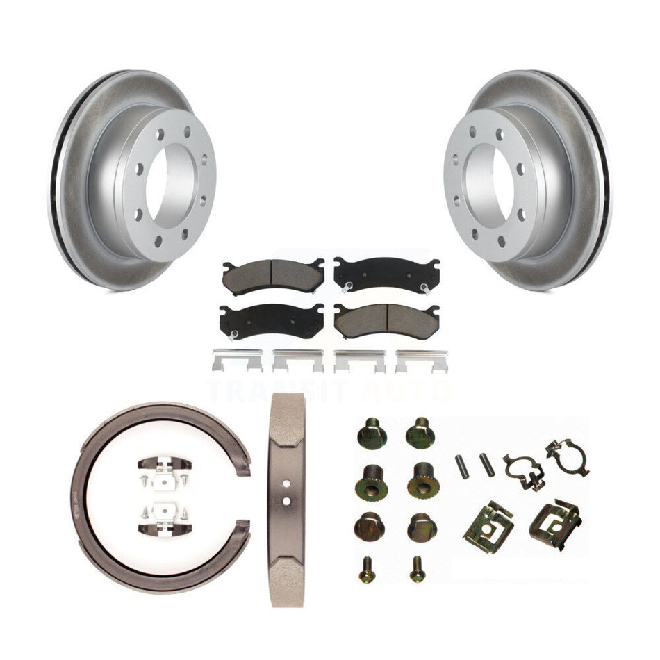 Rear Disc Coated Rotors Ceramic Pads Parking Brake Shoes Hardware Kit For GMC Sierra 2500 KGC-103737