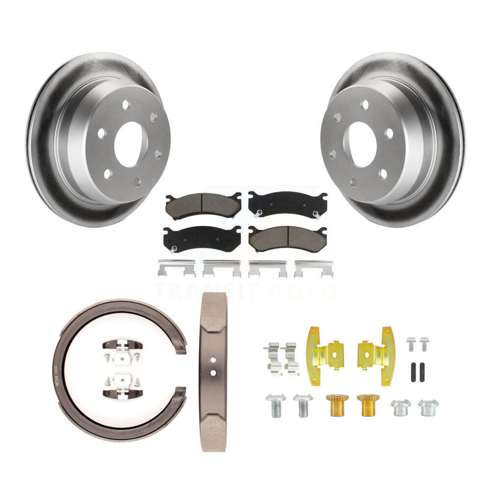 Rear Disc Coated Rotors Ceramic Pads Parking Brake Shoes And Hardware Kit For KGC-103738