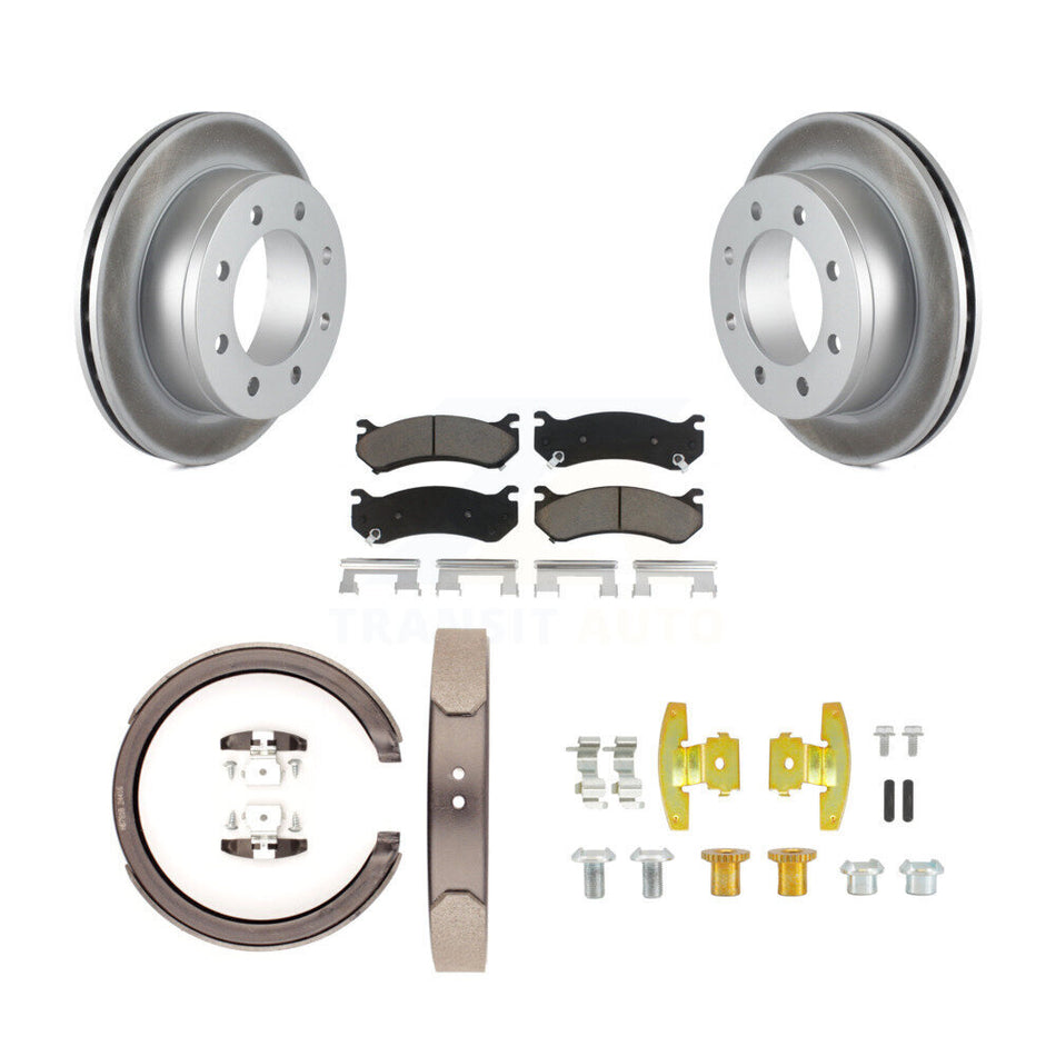 Rear Disc Coated Rotors Ceramic Pads Parking Shoes And Hardware Kit For GMC Yukon XL 2500 KGC-103739