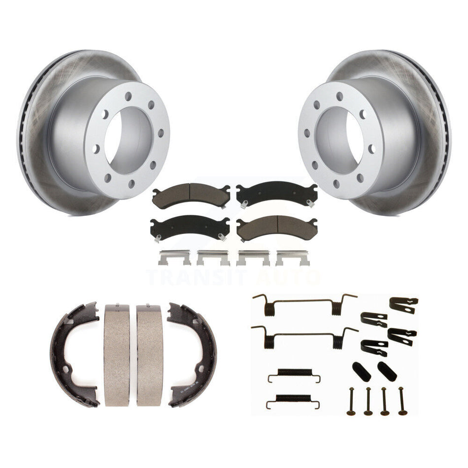 Rear Disc Coated Rotors Ceramic Pads Parking Shoes & Hardware Kit For GMC Sierra 3500 HD KGC-103740
