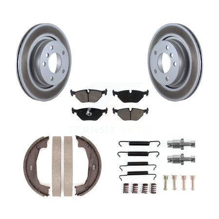 Rear Disc Coated Rotors Ceramic Pads Parking Brake Shoes Hardware Kit For BMW 325i 325Ci KGC-103743