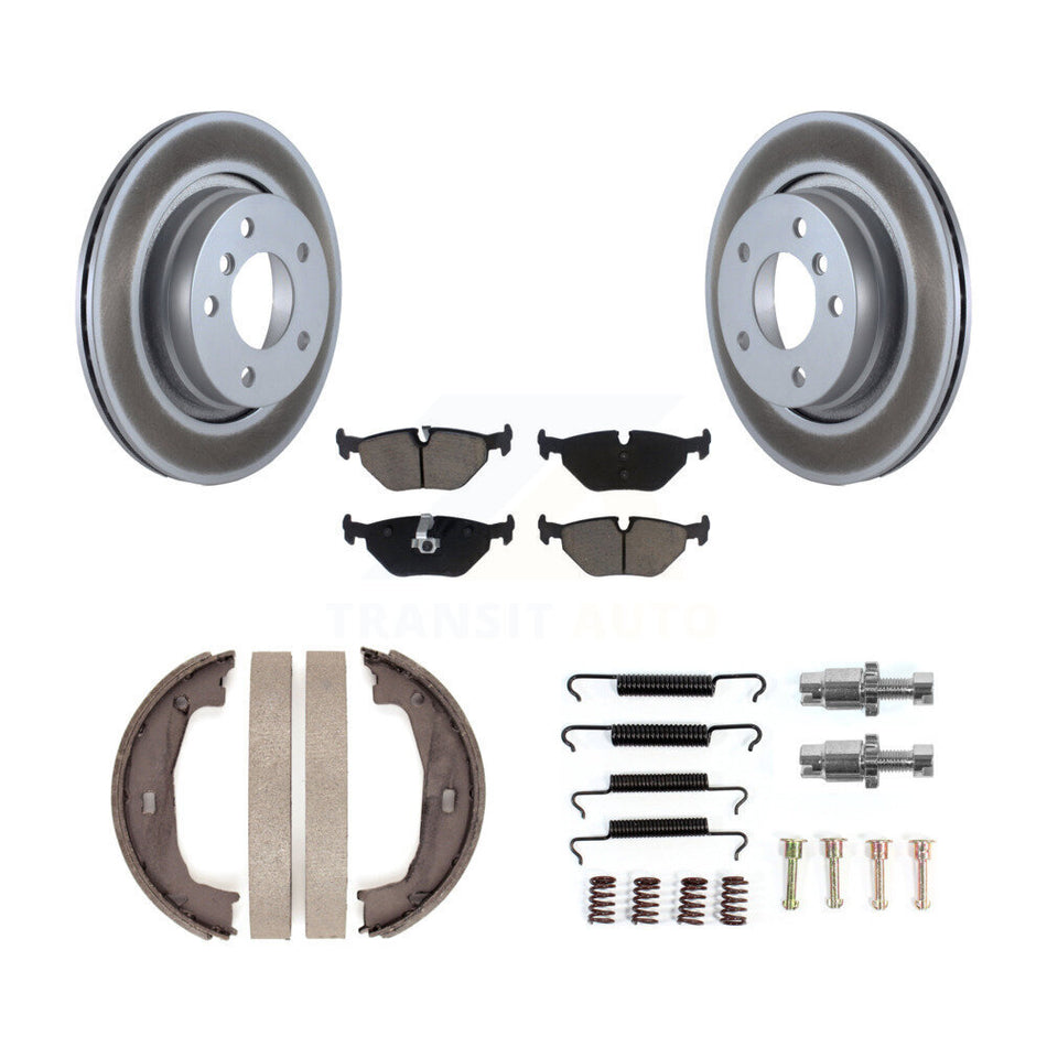 Rear Disc Coated Rotors Ceramic Pads Parking Brake Shoes Hardware Kit For BMW 325i 325Ci KGC-103743