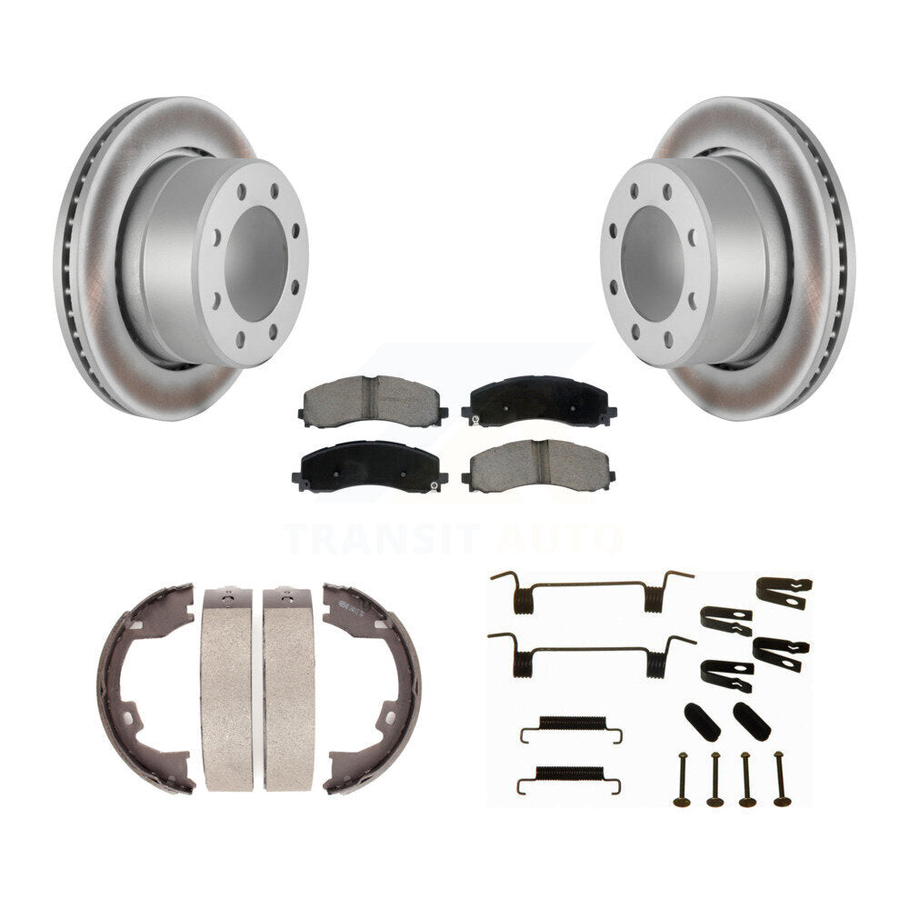 Rear Disc Coated Rotors Ceramic Pads Parking Shoes & Hardware Kit For 2019-2023 Ram 2500 KGC-103751