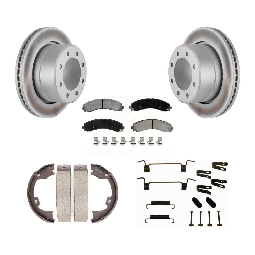 Rear Disc Coated Rotors Ceramic Pads Parking Brake Shoes And Hardware Kit For Ram 3500 KGC-103753