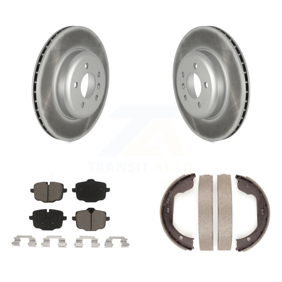 Rear Disc Coated Rotors Ceramic Pads And Parking Brake Shoes Kit For 2011 BMW 550i xDrive KGC-103767