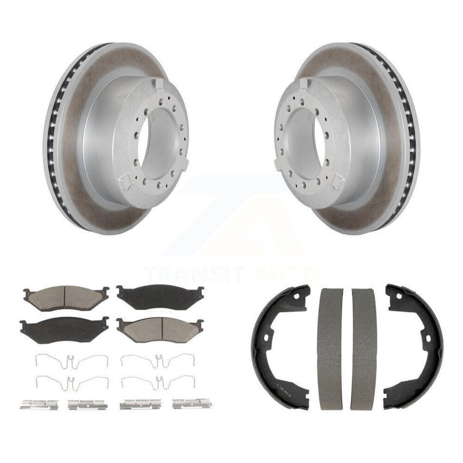 Rear Disc Coated Rotors Ceramic Pads & Parking Brake Shoes Kit For Ford F-450 Super Duty KGC-103770
