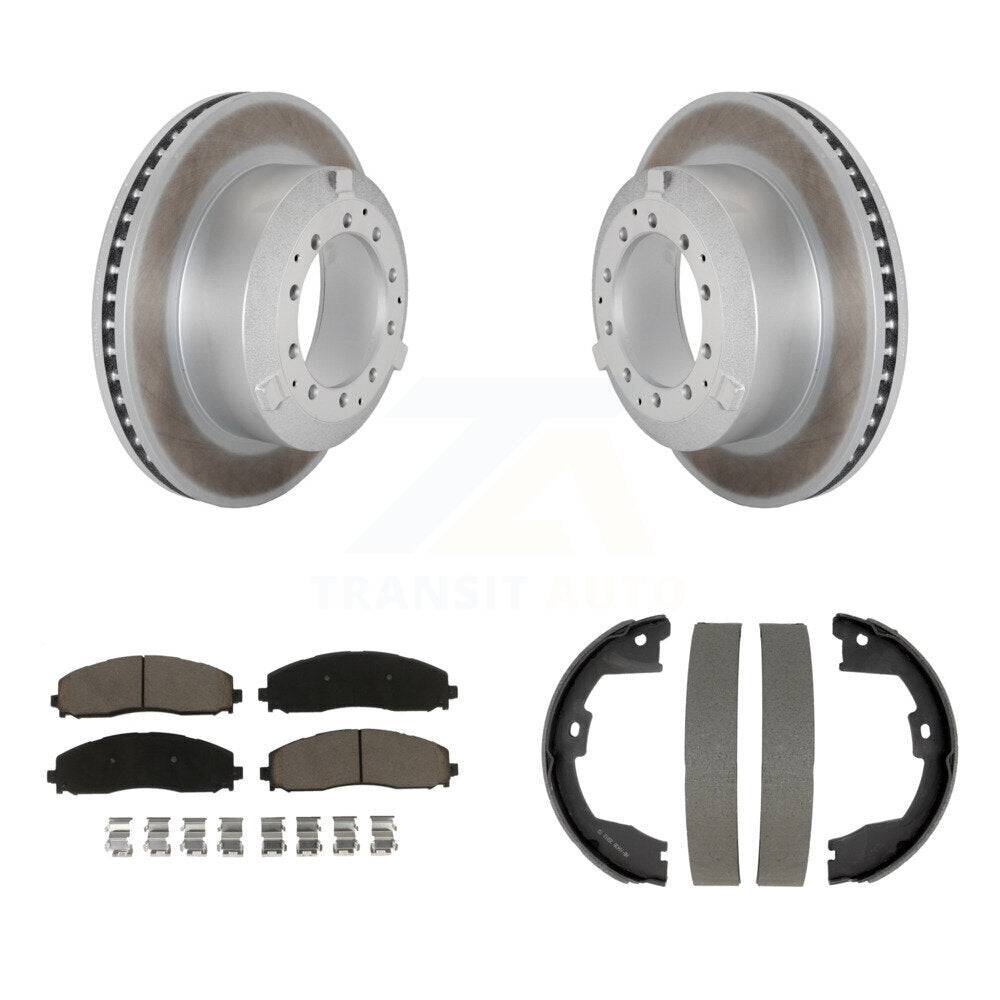 Rear Disc Coated Rotors Ceramic Pads & Parking Brake Shoes Kit For Ford F-350 Super Duty KGC-103771