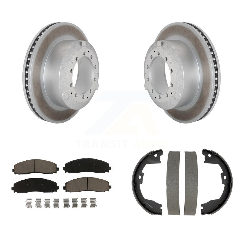 Rear Disc Coated Rotors Ceramic Pads & Parking Brake Shoes Kit For Ford F-350 Super Duty KGC-103771