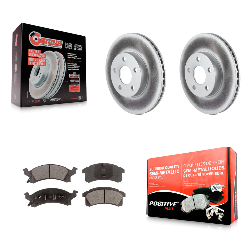 Front Coated Disc Brake Rotors & Semi-Metallic Pad Kit For Chevrolet Cavalier Pontiac Sunfire Grand Am Buick Skylark Corsica Oldsmobile Achieva Beretta Sunbird Cutlass Calais KGF-100001