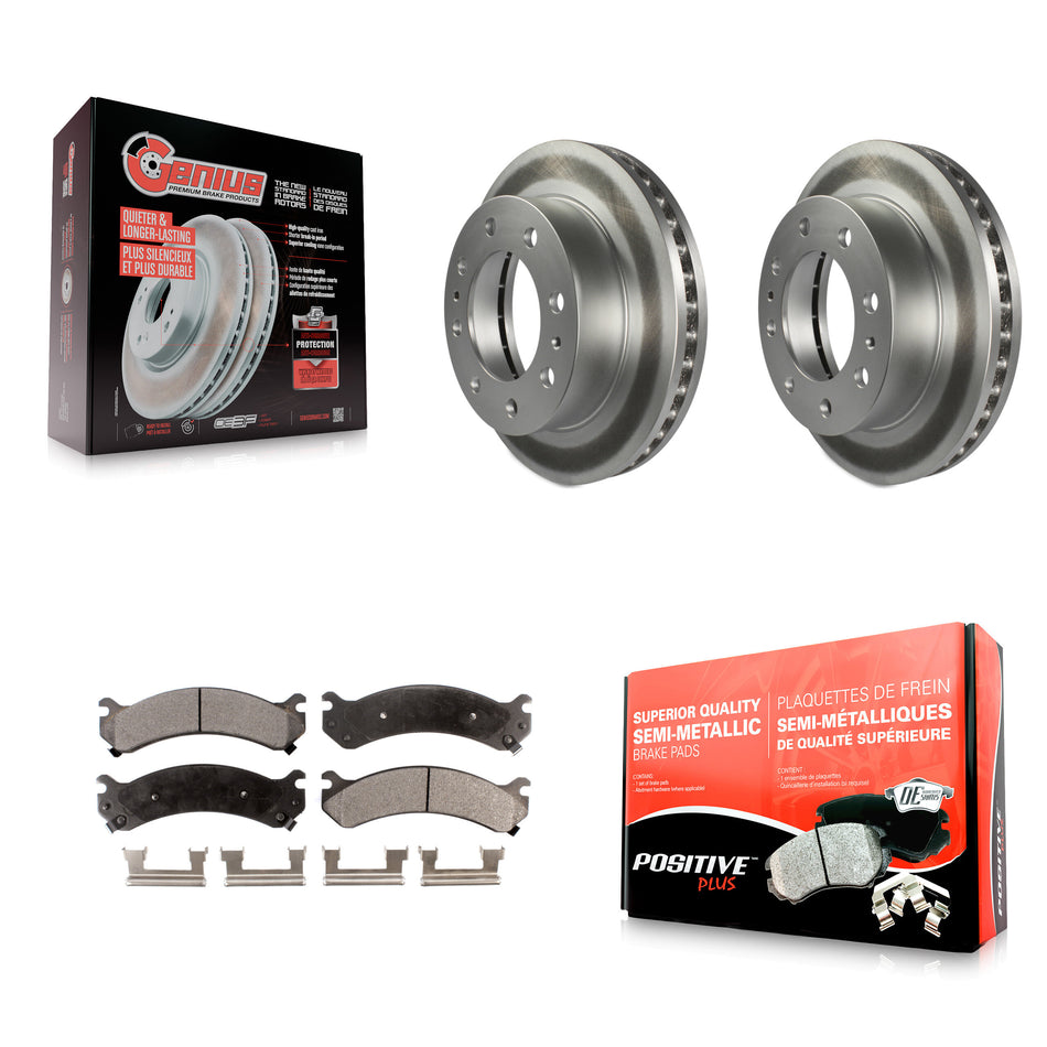 Front Coated Disc Brake Rotor & Semi-Metallic Pad Kit For Chevrolet Silverado 2500 HD GMC Express 3500 Sierra Cadillac DeVille Savana Hummer H2 Classic 1500 Suburban Yukon XL KGF-100012