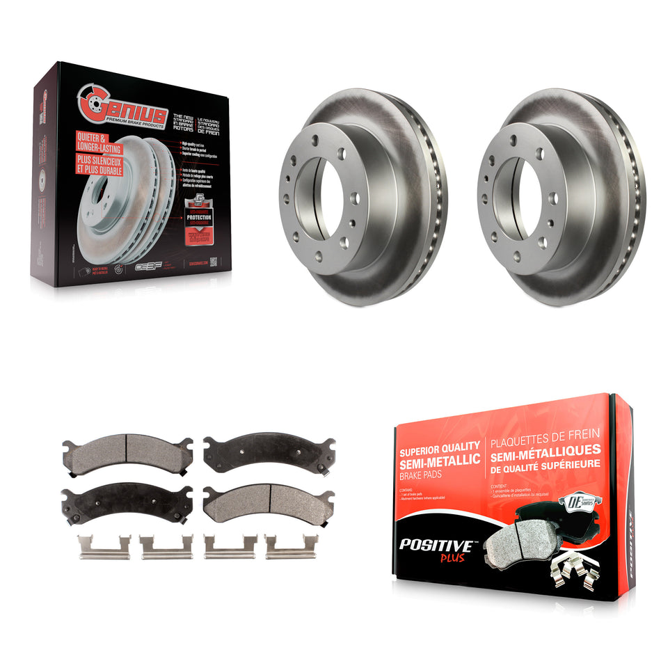 Front Coated Disc Brake Rotors And Semi-Metallic Pads Kit For Chevrolet Express 3500 GMC Savana Silverado HD Sierra Classic 4500 KGF-100015