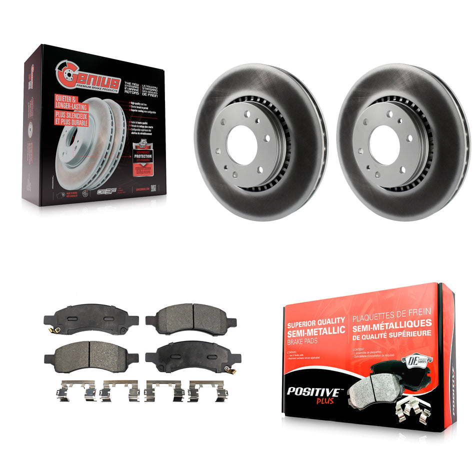 Front Coated Disc Brake Rotors And Semi-Metallic Pads Kit For Chevrolet Trailblazer GMC Envoy EXT XL Buick Rainier Saab 9-7x Isuzu Ascender SSR KGF-100017