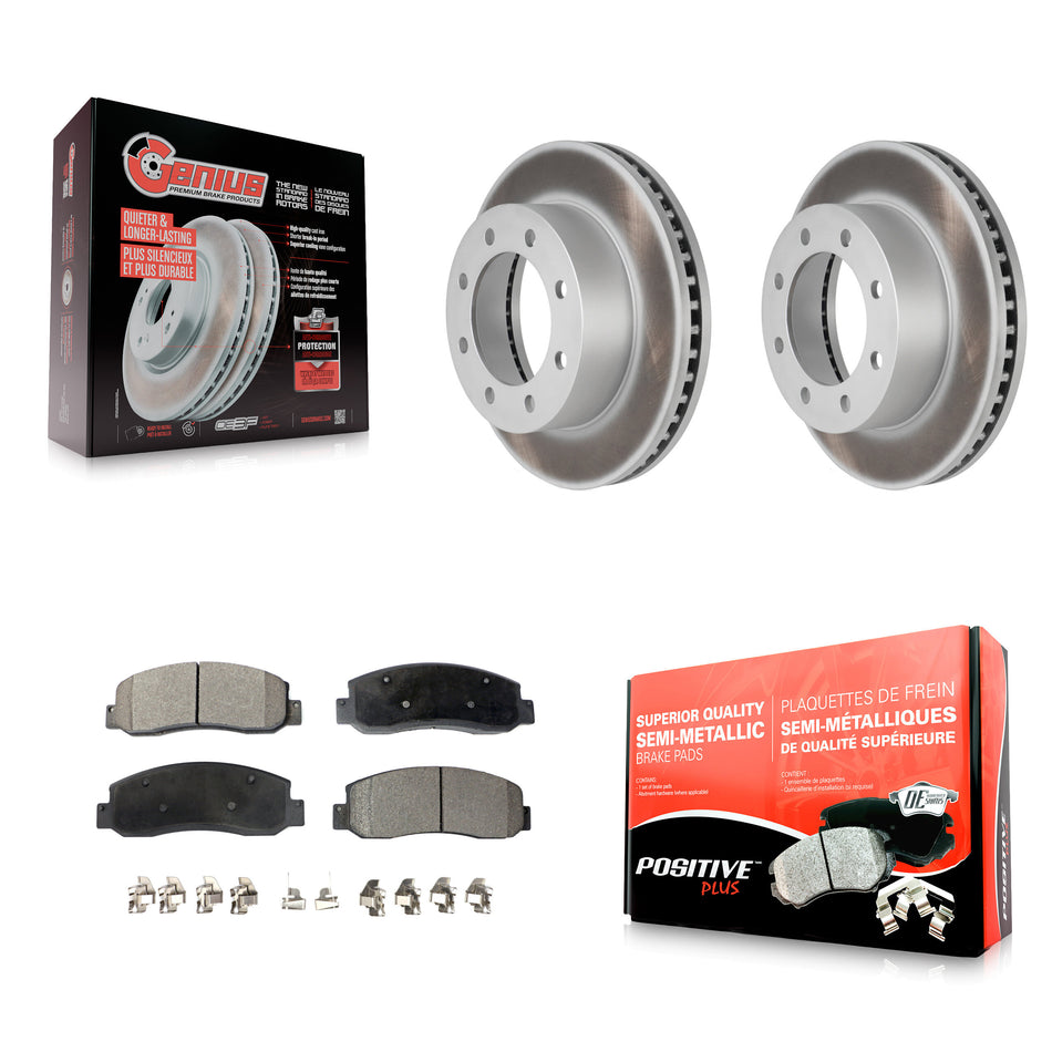 Front Coated Disc Brake Rotors And Semi-Metallic Pads Kit For Ford F-250 Super Duty F-350 KGF-100094