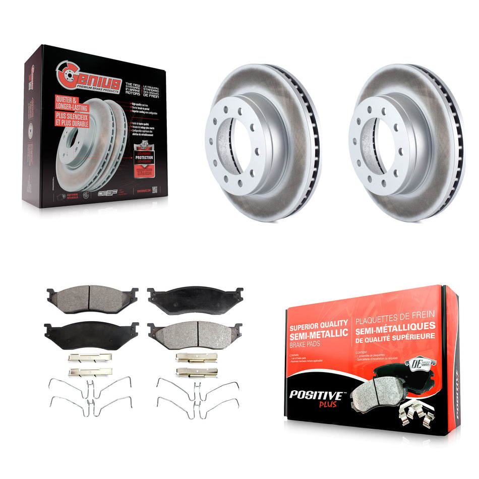 Front Coated Disc Brake Rotors And Semi-Metallic Pads Kit For Ford F-450 Super Duty F-550 International CF500 CF600 KGF-100098