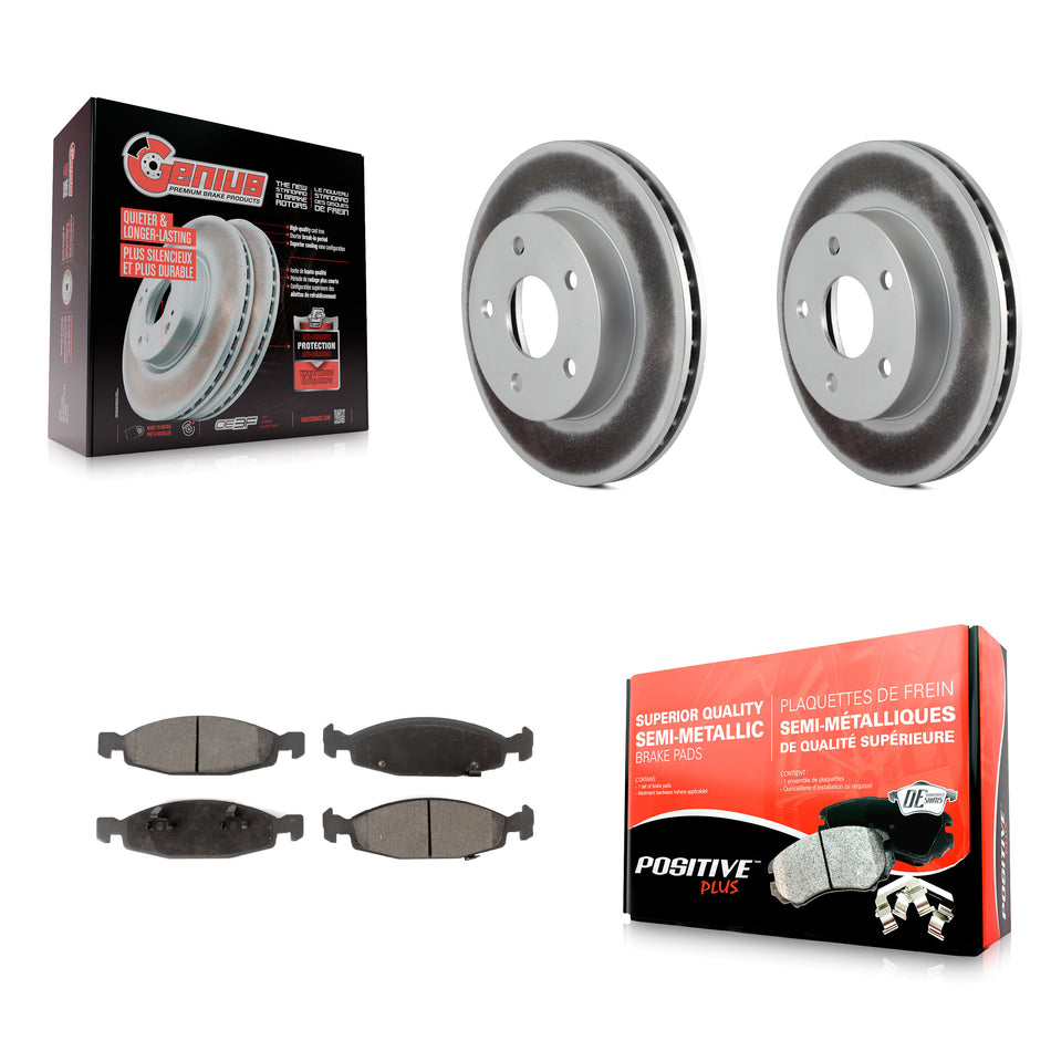 Front Coated Disc Brake Rotors And Semi-Metallic Pads Kit For 1999-2002 Jeep Grand Cherokee With Teves & ATE Caliper KGF-100134