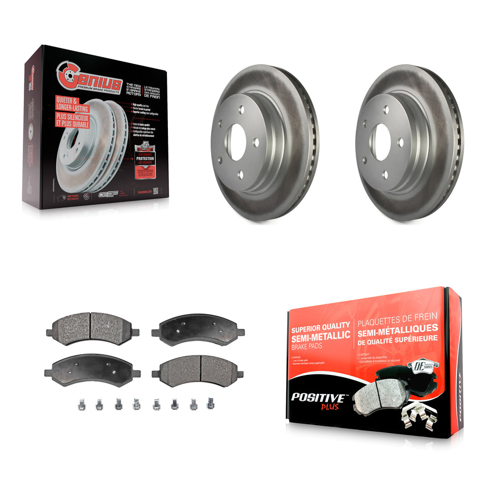 Front Coated Disc Brake Rotors And Semi-Metallic Pads Kit For Ram 1500 Dodge Classic Durango Chrysler Aspen KGF-100146