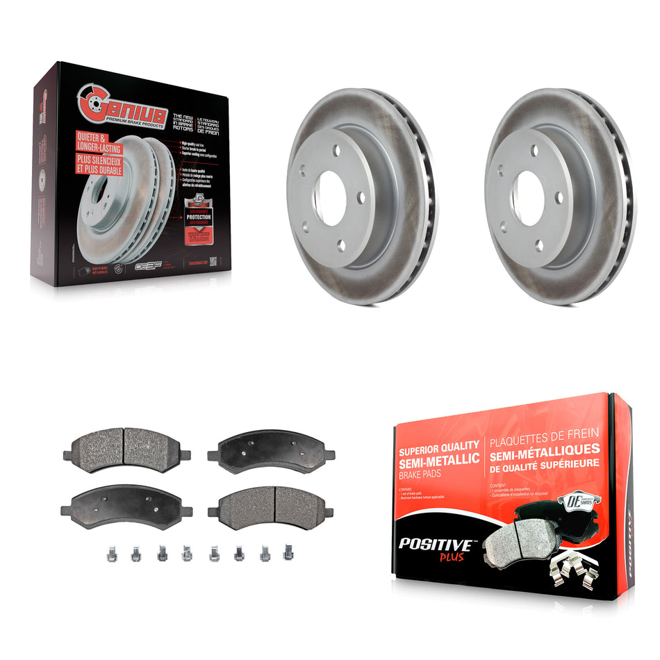 Front Coated Disc Brake Rotors And Semi-Metallic Pads Kit For Dakota Dodge Mitsubishi Raider Ram KGF-100154