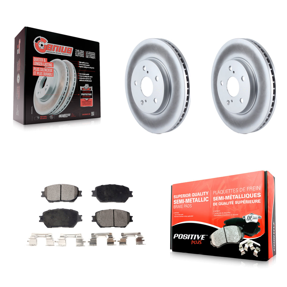 Front Coated Disc Brake Rotors And Semi-Metallic Pads Kit For 2002-2004 Toyota Camry Straight Hat Design With 296mm Diameter Rotor KGF-100257