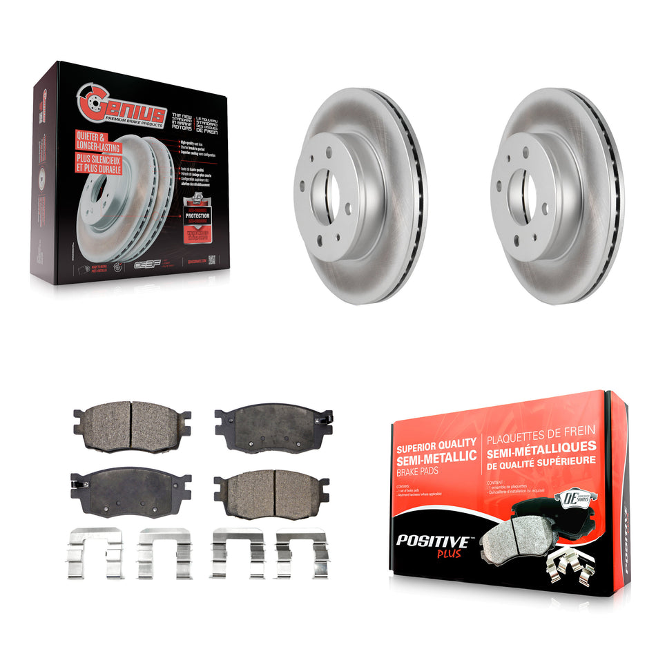 Front Coated Disc Brake Rotors And Semi-Metallic Pads Kit For 2006 Hyundai Accent Hatchback KGF-100282