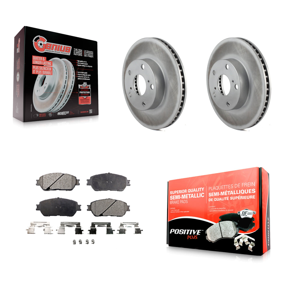 Front Coated Disc Brake Rotors And Semi-Metallic Pads Kit For 2005-2015 Toyota Tacoma With 5 Lug Wheels KGF-100345