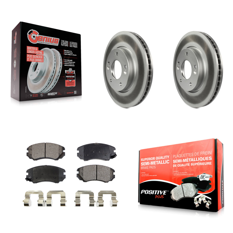 Front Coated Disc Brake Rotors And Semi-Metallic Pads Kit For 2010-2011 Kia Soul 2.0L KGF-100426