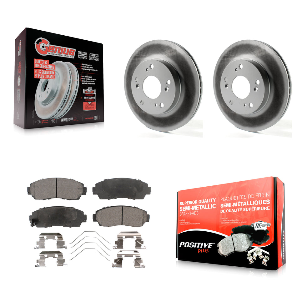 Front Coated Disc Brake Rotors And Semi-Metallic Pads Kit For 2015 Honda Civic LX SE with Manual transmission KGF-100464