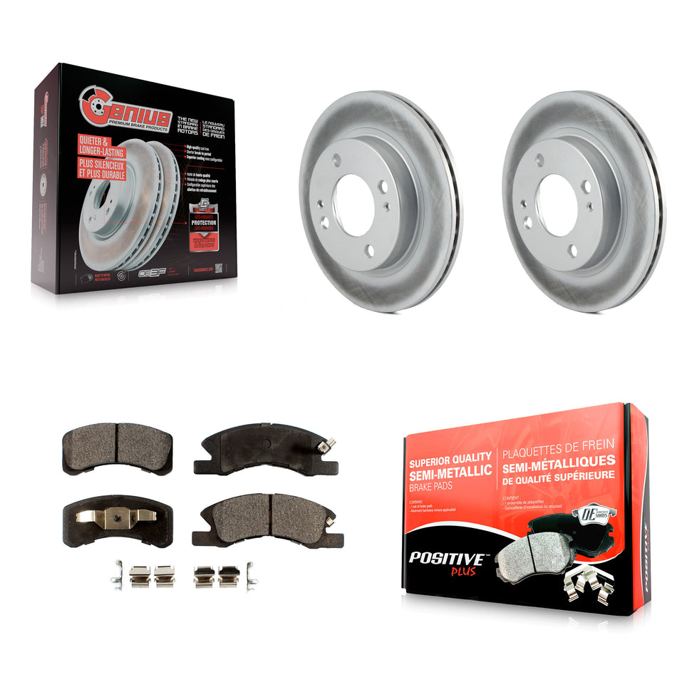 Front Coated Disc Brake Rotors And Semi-Metallic Pads Kit For 2014-2015 Mitsubishi Mirage KGF-100492