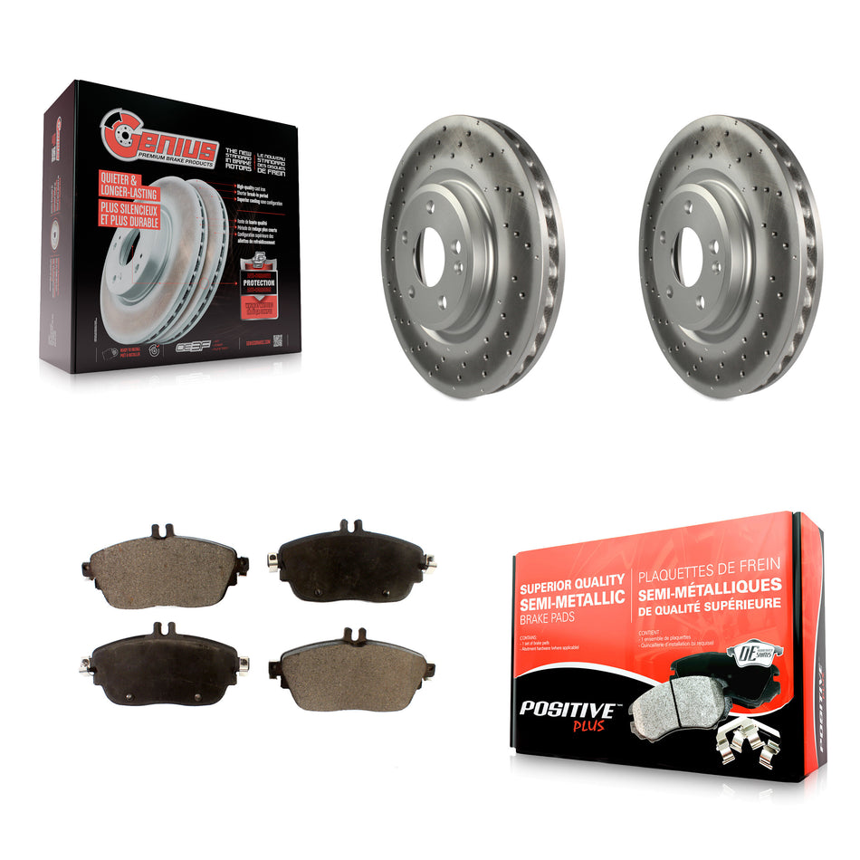 Front Coated Disc Brake Rotors And Semi-Metallic Pads Kit For Mercedes-Benz GLA250 CLA250 With Sport Package KGF-100504