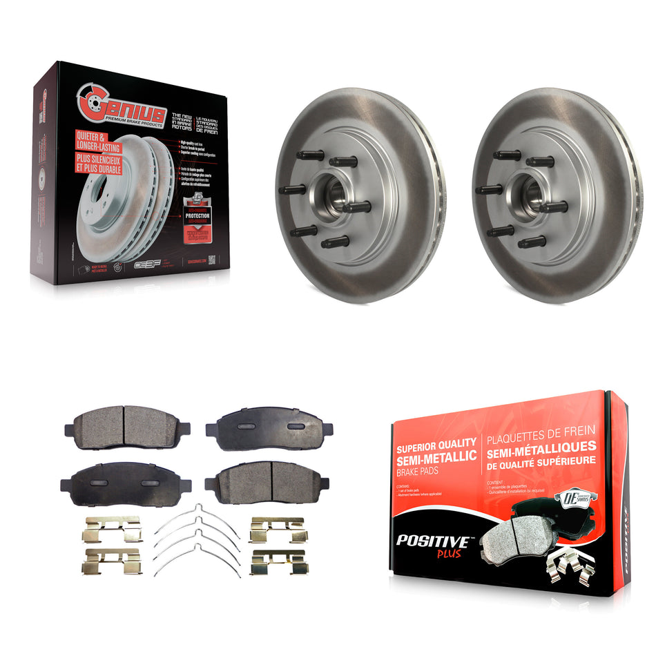 Front Coated Disc Brake Rotors Hub Assembly And Semi-Metallic Pads Kit For Ford F-150 Lincoln Mark LT With 6 Lug Wheels RWD KGF-100537