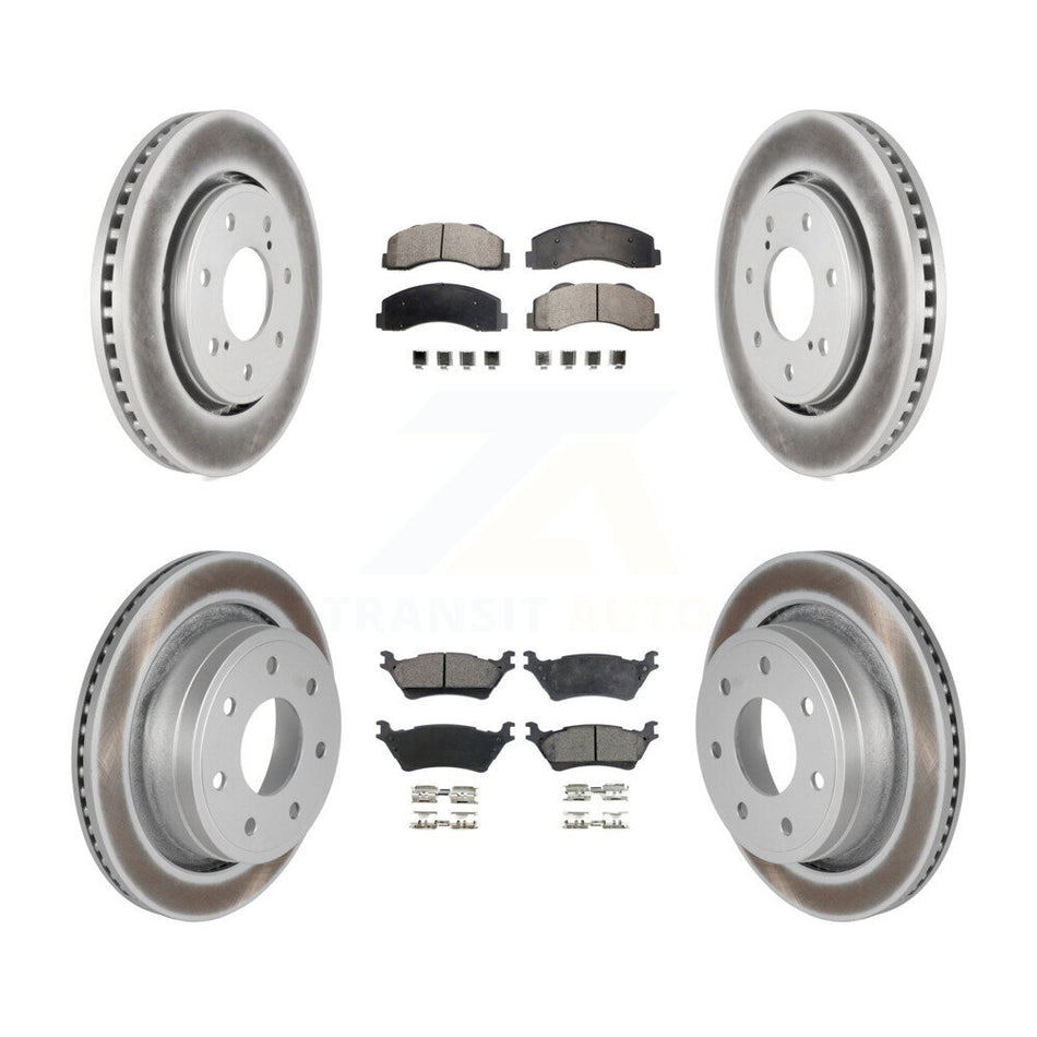 Front Rear Coated Disc Brake Rotors And Semi-Metallic Pads Kit For 2012-2014 Ford F-150 With 7 Lug Wheels KGF-100674