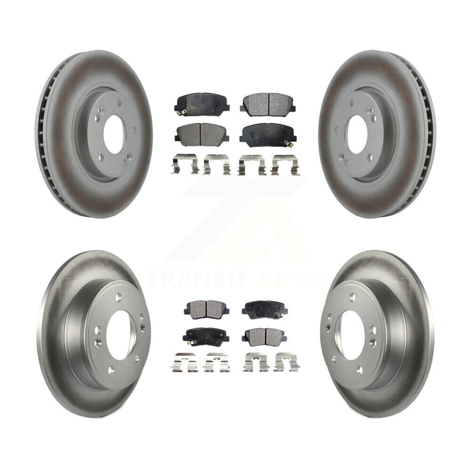 Front Rear Coated Disc Brake Rotors And Semi-Metallic Pads Kit For Hyundai Veloster Kia Forte Koup KGF-100938