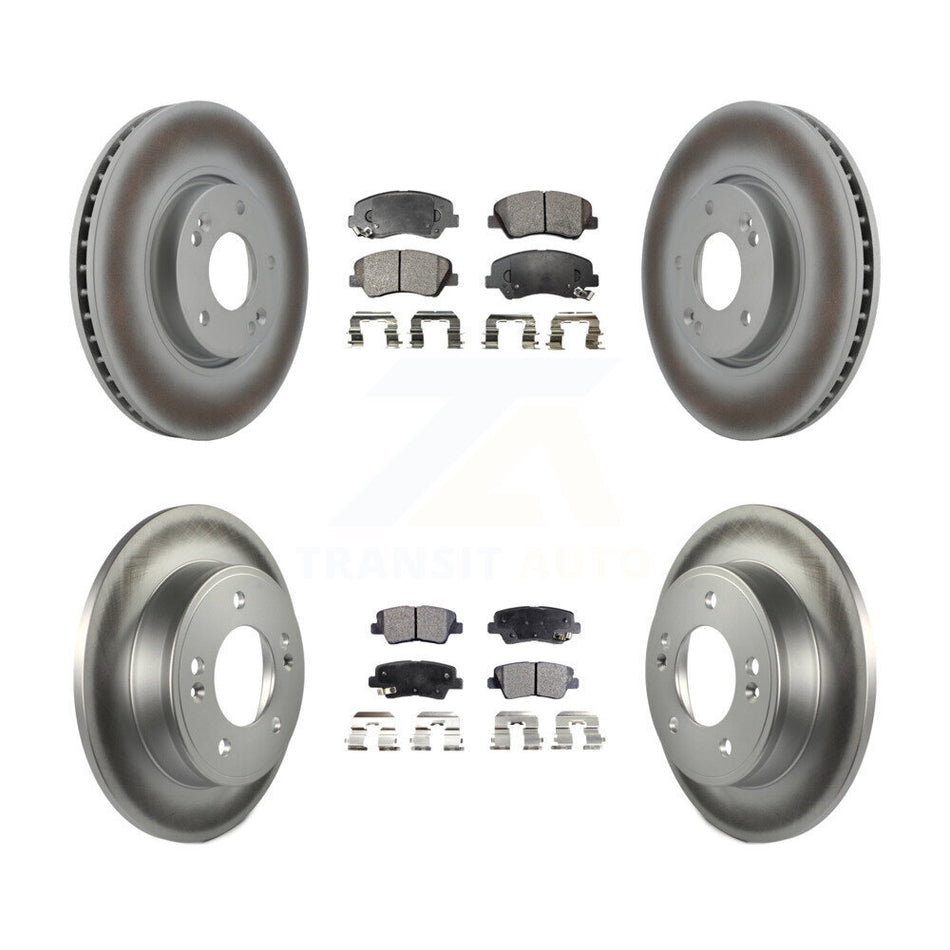 Front Rear Coated Disc Brake Rotors And Semi-Metallic Pads Kit For 2015 Hyundai Veloster Tech RE FLEX SE KGF-100944