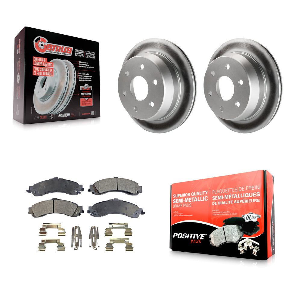 Rear Coated Disc Brake Rotors And Semi-Metallic Pads Kit For 2002 Chevrolet Suburban 1500 4WD With Single Piston Caliper KGF-101192