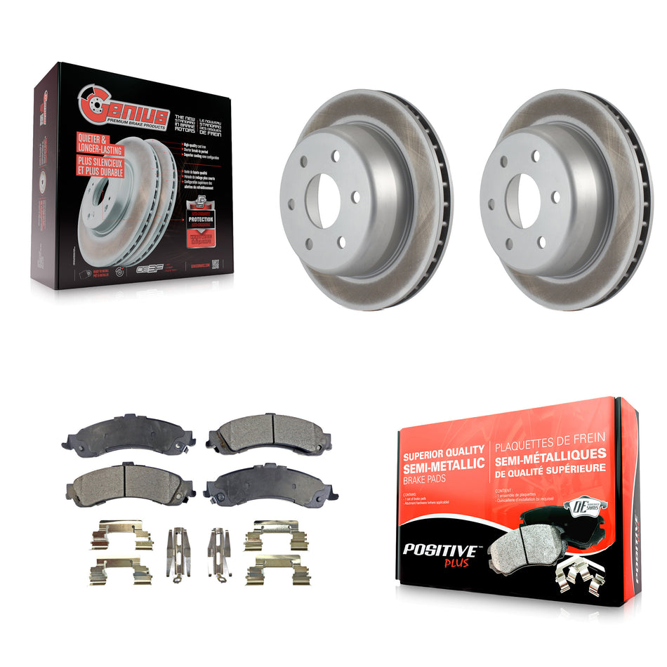 Rear Coated Disc Brake Rotors And Semi-Metallic Pads Kit For Chevrolet Silverado 1500 GMC Tahoe Sierra Suburban Yukon Avalanche XL Cadillac Escalade ESV EXT KGF-101200