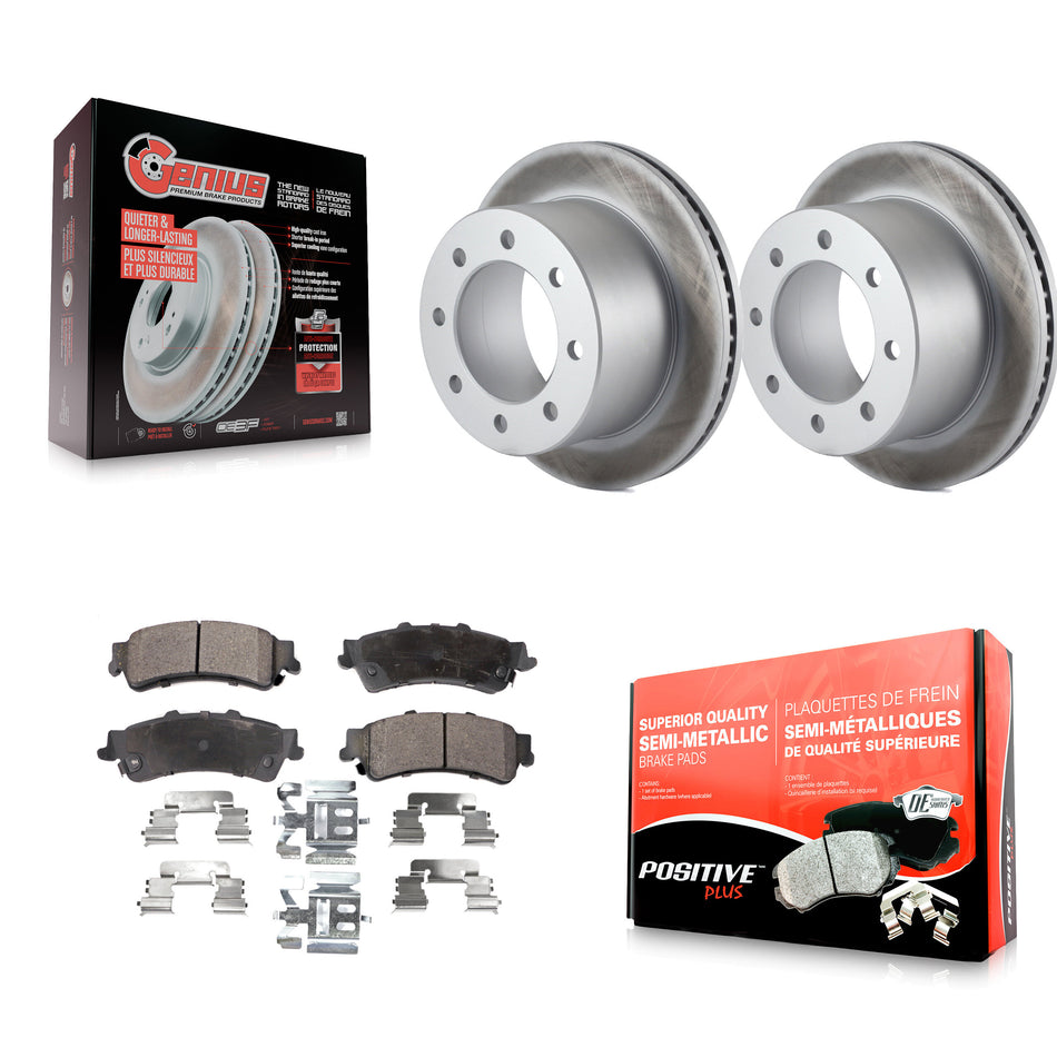 Rear Coated Disc Brake Rotors And Semi-Metallic Pads Kit For 2001-2001 Chevrolet Silverado 3500 GMC Sierra KGF-101204