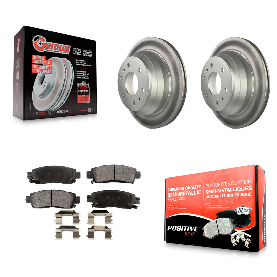 Rear Coated Disc Brake Rotors And Semi-Metallic Pads Kit For Chevrolet Trailblazer GMC Envoy EXT XL Buick Rainier Oldsmobile Bravada XUV SSR Isuzu Ascender Saab 9-7x KGF-101207