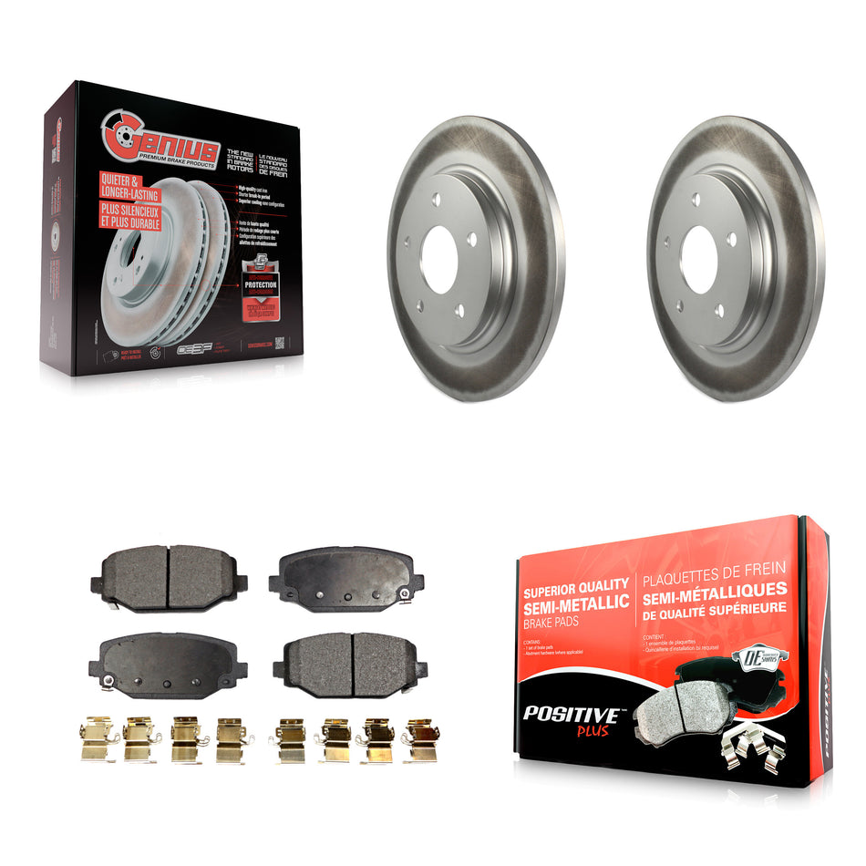 Rear Coated Disc Brake Rotors And Semi-Metallic Pads Kit For 2017-2018 Dodge Grand Caravan With Single Piston Front Caliper KGF-101324