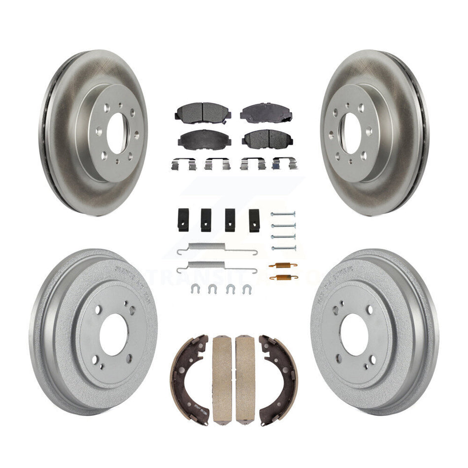 Front Rear Coated Disc Brake Rotors Semi-Metallic Pads And Drum Kit (7Pc) For Honda Civic KGF-101612
