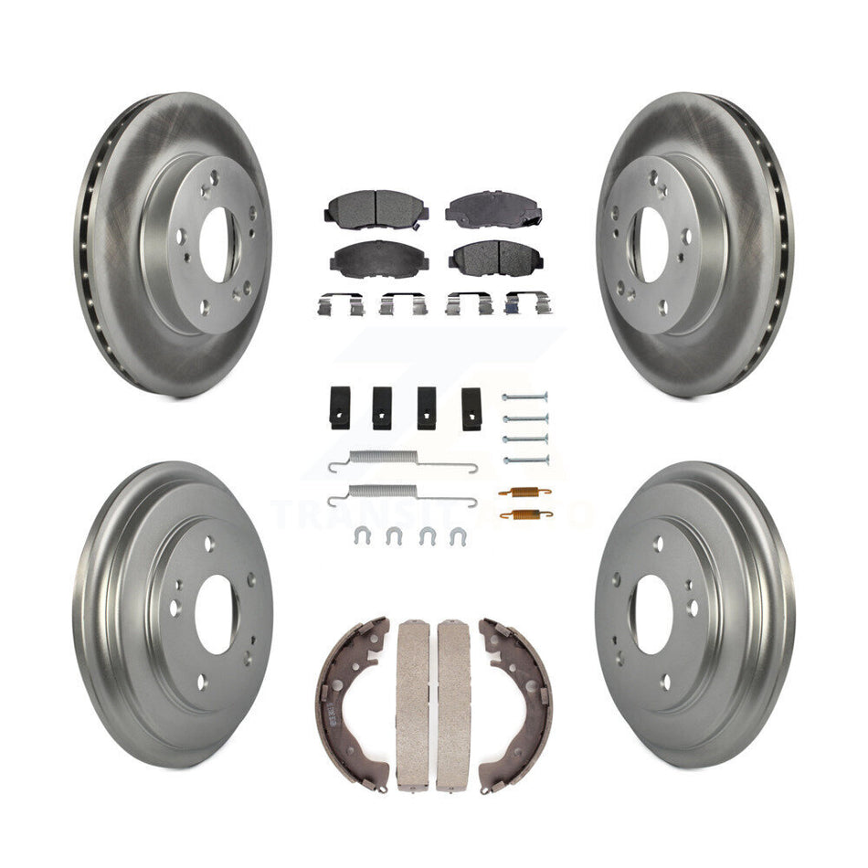 Front Rear Coated Disc Brake Rotors Semi-Metallic Pads And Drum Kit (7Pc) For Honda Civic KGF-101626