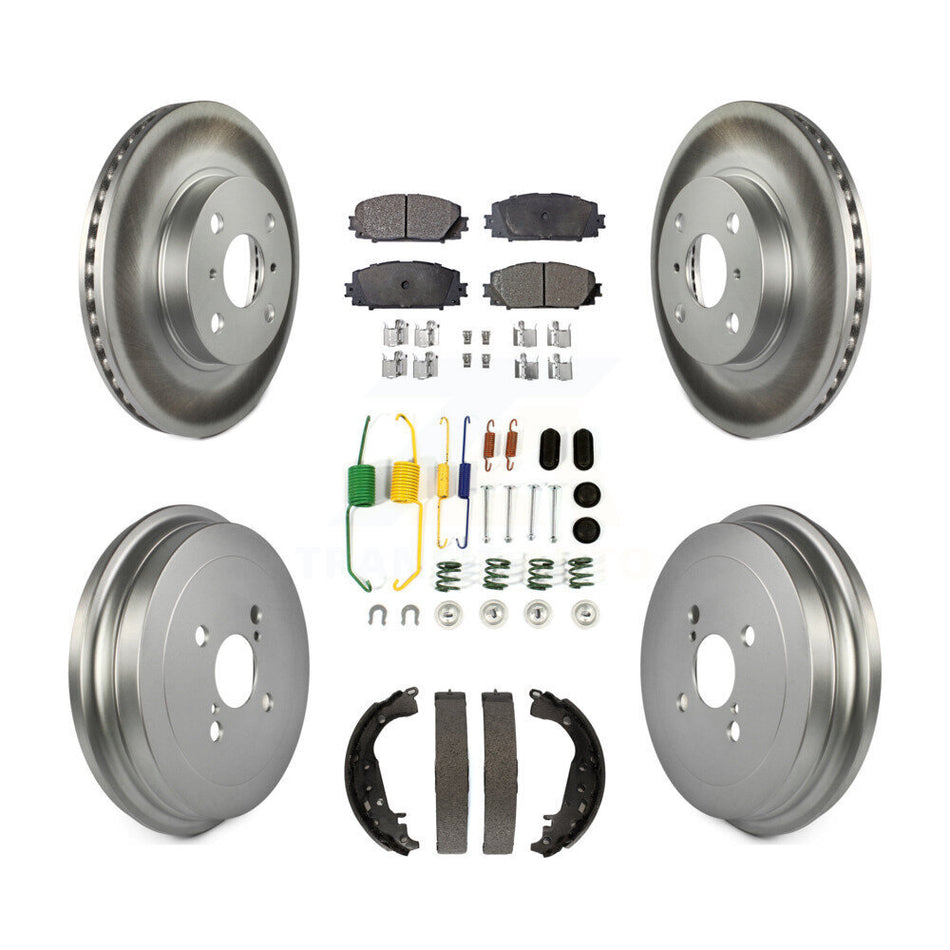 Front Rear Coated Disc Brake Rotors Semi-Metallic Pads And Drum Kit (7Pc) For Toyota Yaris KGF-101632