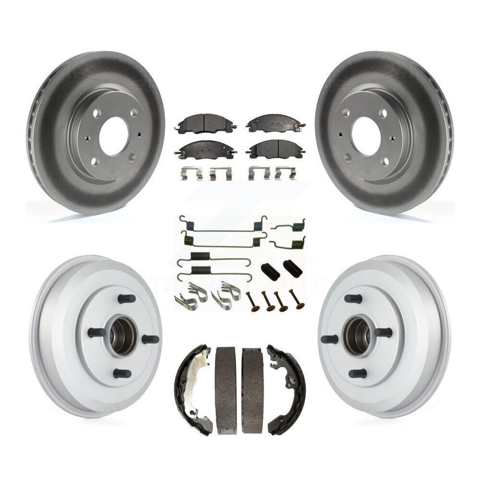 Front Rear Coated Disc Brake Rotors Semi-Metallic Pads And Drum Kit (7Pc) For 2008 Ford Focus Wheel Bearing Includes KGF-101698