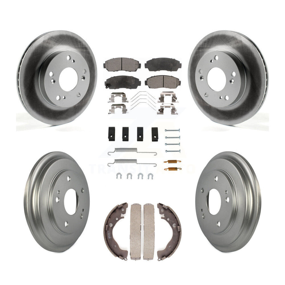 Front Rear Coated Disc Brake Rotors Semi-Metallic Pads And Drum Kit (7Pc) For 2015 Honda Civic LX with Manual transmission KGF-101709