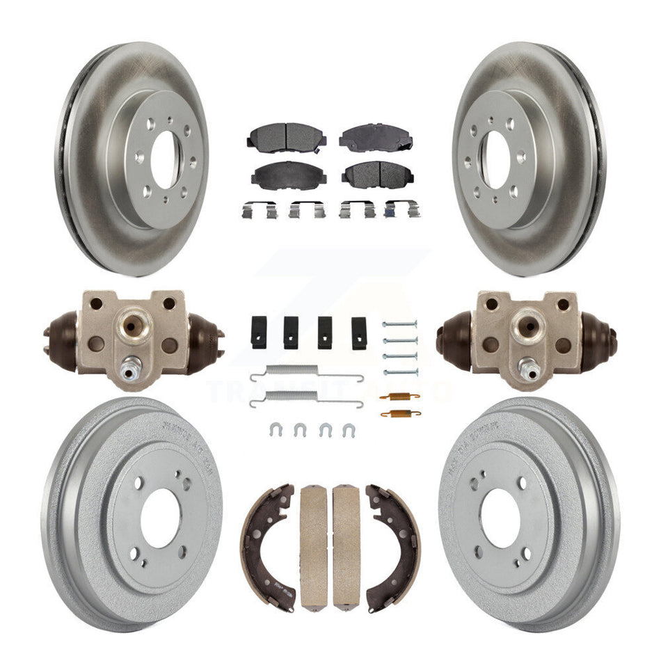 Front Rear Coated Disc Brake Rotors Semi-Metallic Pads And Drum Kit (9Pc) For Honda Civic KGF-101717