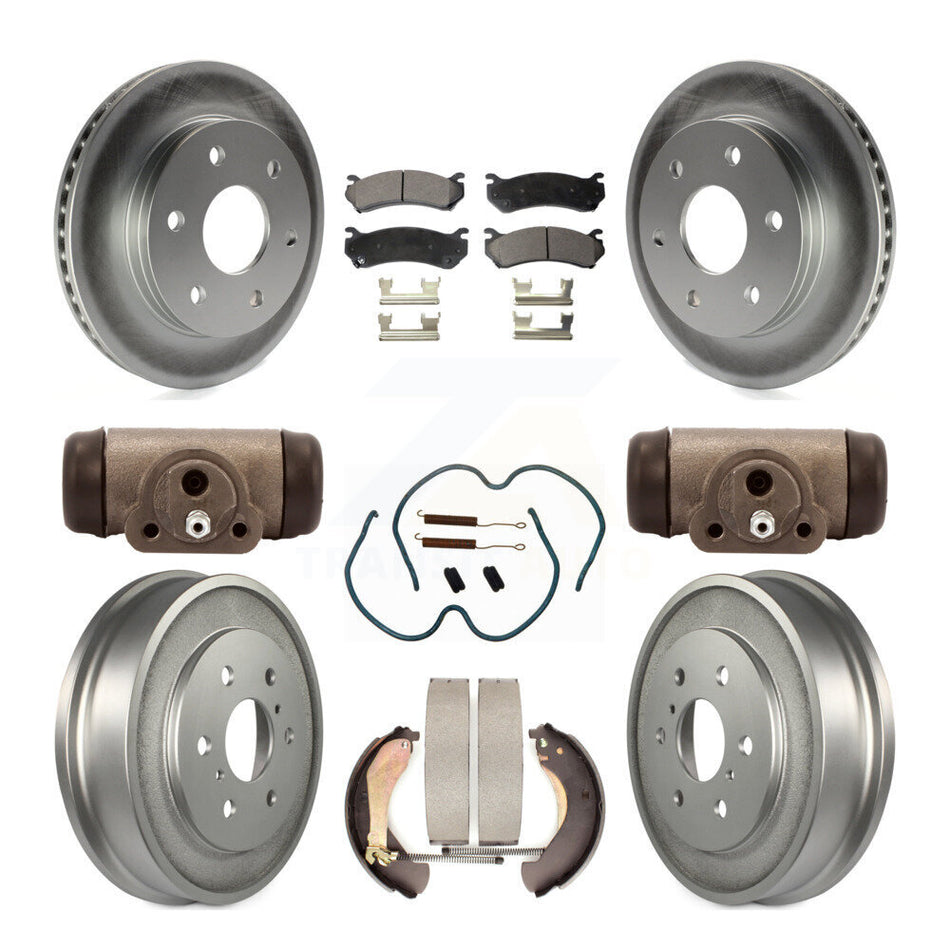 Front Rear Coated Disc Brake Rotors Semi-Metallic Pads And Drum Kit (9Pc) For Chevrolet Silverado 1500 GMC Sierra Classic With 7000 Lb GVW KGF-101733