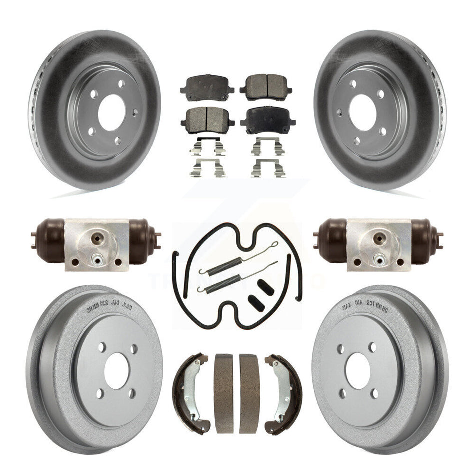 Front Rear Coated Disc Brake Rotors Semi-Metallic Pads And Drum Kit (9Pc) For 2006 Pontiac Pursuit With Brakes KGF-101738
