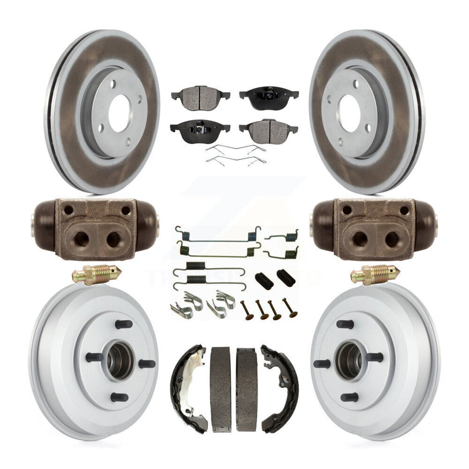 Front Rear Coated Disc Brake Rotors Semi-Metallic Pads And Drum Kit (9Pc) For 2005-2007 Ford Focus Wheel Bearing Includes KGF-101751