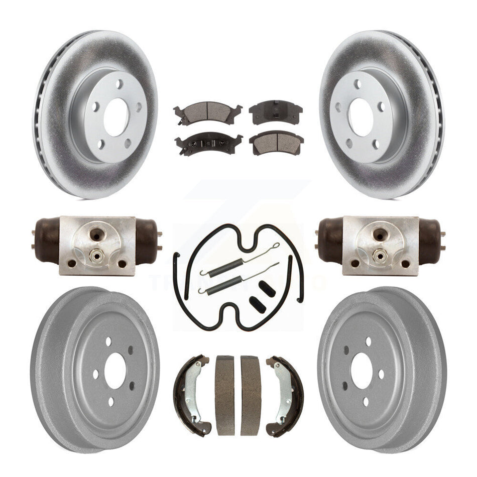 Front Rear Coated Disc Brake Rotors Semi-Metallic Pads And Drum Kit (9Pc) For 2003-2005 Chevrolet Cavalier Pontiac Sunfire KGF-101829