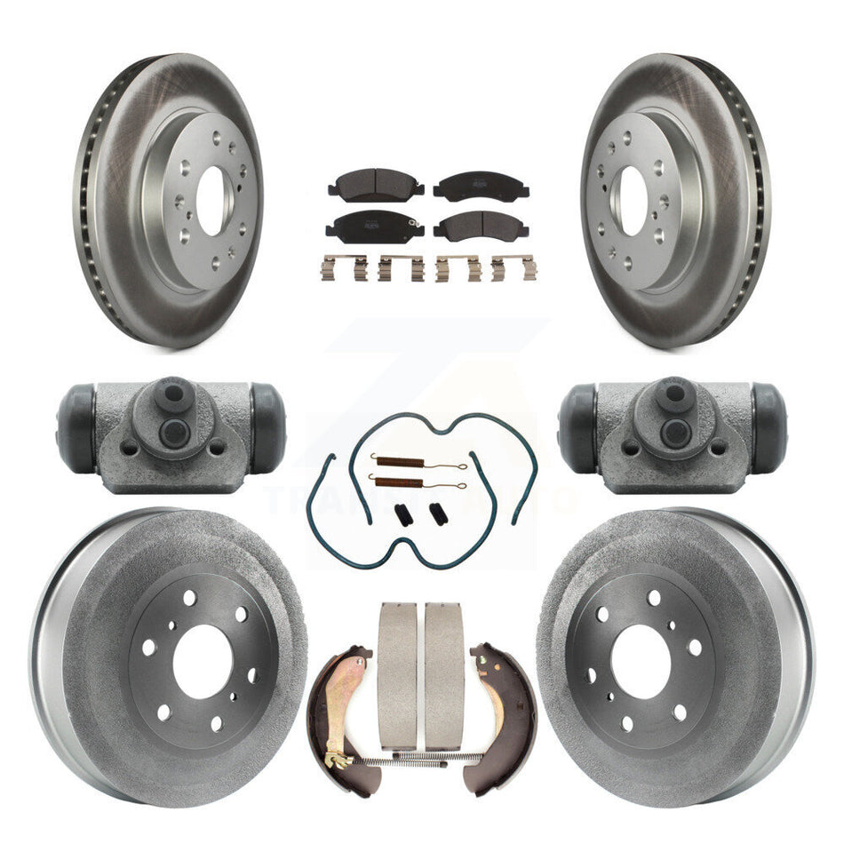 Front Rear Coated Disc Brake Rotors Semi-Metallic Pad & Drum Kit (9Pc) For 2009-2009 Chevrolet Silverado 1500 GMC Sierra Except Vehicles Using Hold Down Pins With 6400 Lb GVW KGF-101830